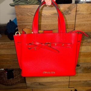 Michael Kors Red Satchel Bag with Bow Detail